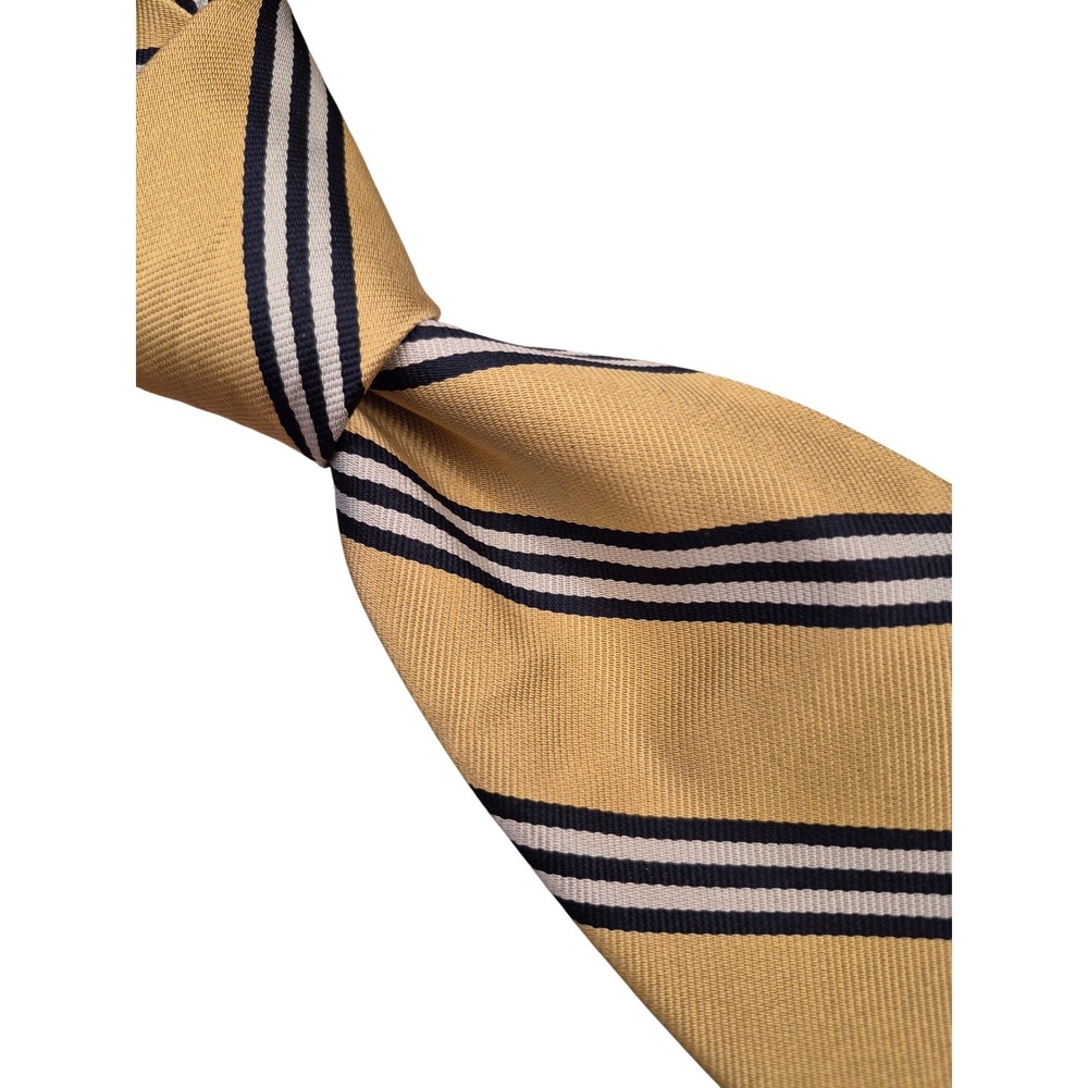 Brooks Brothers Makers Gold‎ Navy Blue White Repp Stripe Silk Tie Woven England